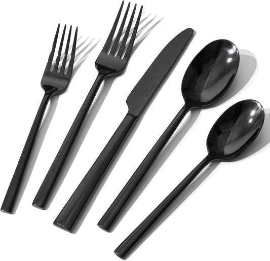 Black Silverware Set for 4, 20-Piece Stainless Steel Flatware Cutlery Set
